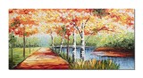 Cumpara ieftin Tablou peisaj pictat manual, Pe aleea cu mesteceni, 120x60cm ulei pe panza in cutit efect 3D, Leonard Covaci