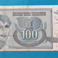 100 Dinara anul 1992 Bancnota Iugoslavia - Jugoslavije