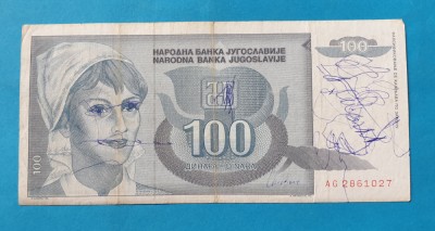 100 Dinara anul 1992 Bancnota Iugoslavia - Jugoslavije foto