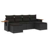 Set mobilier de gradina cu perne, 6 piese, negru, poliratan