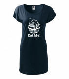 Tricou rochie Malfini bumbac print &quot;Eat Me!&quot; marimi L, Bleumarin, Casual, Imprimeu grafic