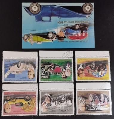 R.DU TCHAD-AUTOMOBILE VECHI-1983-SET 6 V.+1 S/Sh.-OBLITERATE-DANTELATE-CTO - EP 203 foto