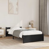 Cadru de pat single, negru, 90x190 cm, lemn masiv