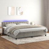 Gossi pat cu arcuri, saltea si led, gri deschis, 200x200 cm, catifea