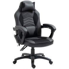 HomCom Scaun Gaming cu Masaj și Încălzire Ergonomic Reglabil 68x69x108-117cm Negru | Aosom Romania