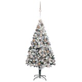 Brad Crăciun pre-iluminat cu set globuri, verde, 180 cm, PVC