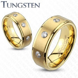 Inel din tungsten &ndash; trei pietre din zircon - Marime inel: 52, Grosime: 6 mm