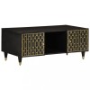 Masuta cafea Gossi lemn masiv mango 100x54x40 cm, Negru, cu usa &amp; picioare fier, Blat lemn, Spatiu depozitare