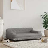 VidaXL Pat de c&acirc;ini, gri, 90x53x30 cm, piele ecologică