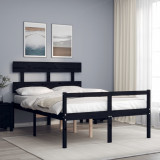 VidaXL Cadru de pat senior cu tăblie dublu, negru, lemn masiv