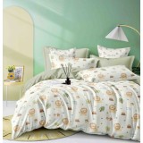 Lenjerie pat single,bumbac finet,4 piese,cearceaf normal,alba verde cu lei-A838