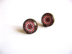 cercei sticla cu surub, bijuterie femei cu motiv traditional 28392