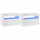 Cumpara ieftin Noptiere cu lumini LED, 2 buc., alb extralucios, 60x35x40 cm