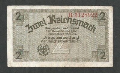 GERMANIA NAZISTA 2 MARCI REICHSMARK 1940 [16] P- 137b , 8 cifre , Litera R foto