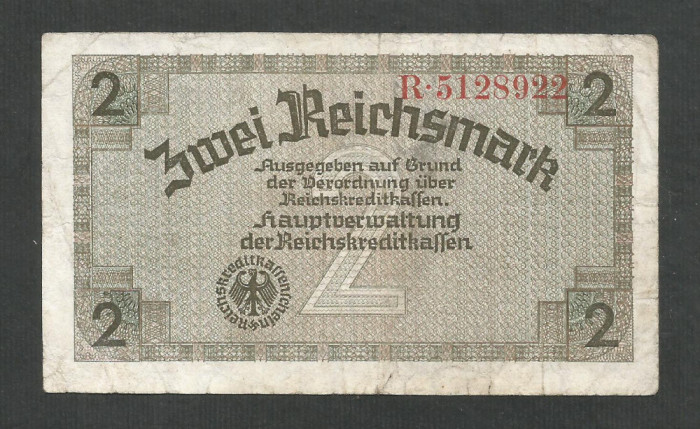 GERMANIA NAZISTA 2 MARCI REICHSMARK 1940 [16] P- 137b , 8 cifre , Litera R