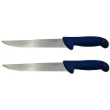 Cumpara ieftin Set 2 cutite bucatarie tip Chef, otel inoxidabil, lama 19 cm, lungime 33 cm, maner ergonomic albastru deschis, utilizare intensiva