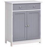 kleankin Mobilier de baie pe picior, dulap de baie 2 uși 2 sertare 60 x 30 x 75 cm gri și alb | Aosom Romania