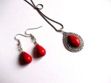 set colier si cercei cu howlite rosu 32768
