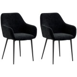 HOMCOM Set 2 Scaune Tapițate &icirc;n Stil Nordic cu Brațe și Picioare din Oțel pentru Sufragerie, 54x57x80 cm, Negru | Aosom Romania
