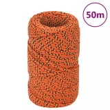 vidaXL Fr&acirc;nghie de barcă, portocaliu, 2 mm, 50 m, polipropilenă