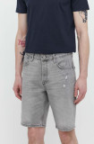 Superdry pantaloni scurti jeans barbati, culoarea gri