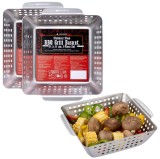 Set 2 cosuri de gratar BBQ din otel inoxidabil Navaris, 21x21 cm, NAV000038EP003C