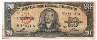 Cuba 20 Pesos 1960 P-94 Seria 674171 foto