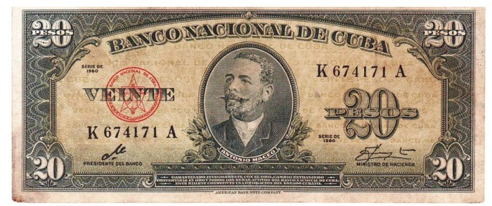 Cuba 20 Pesos 1960 P-94 Seria 674171
