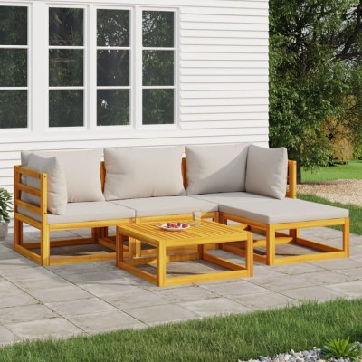 vidaXL Set mobilier grădină, perne gri deschis, 5 piese, lemn masiv 3155279 foto