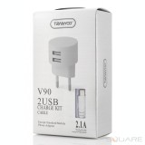 Incarcatoare Retea Tranyoo, V90, 2.1A Charge Kit, 2 x USB + Micro USB Cable, White
