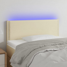 vidaXL Tăblie de pat cu LED, crem, 90x5x78/88 cm, piele ecologică