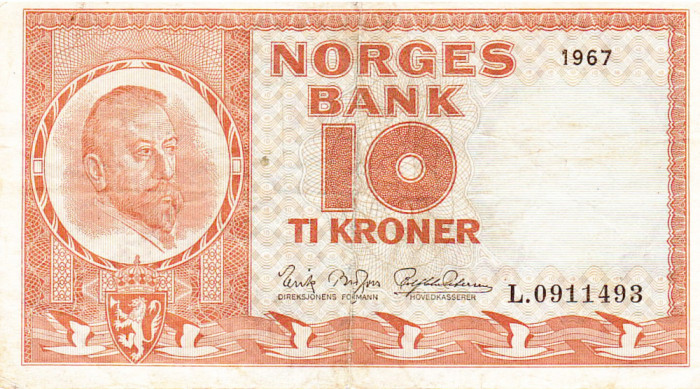 Norvegia 10 Kroner 1967 P-31d Seria 0911493