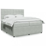 VidaXL Pat box spring cu saltea, gri deschis, 200x200 cm, catifea