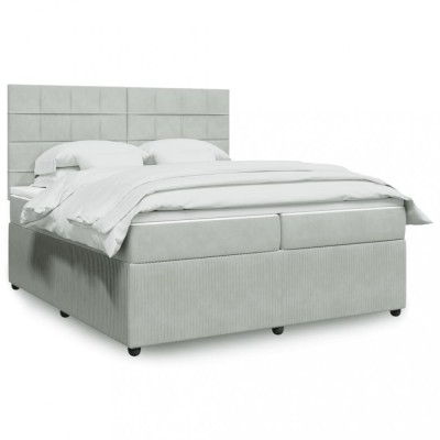 vidaXL Pat box spring cu saltea, gri deschis, 200x200 cm, catifea foto
