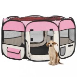 VidaXL Țarc joacă pliabil c&acirc;ini cu sac de transport roz 125x125x61 cm