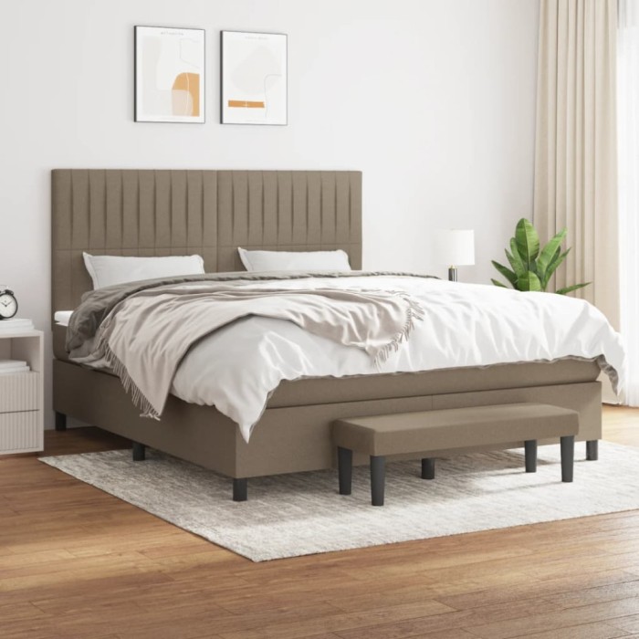 vidaXL Pat continental cu saltea, gri taupe, 180x200 cm, textil 3136777