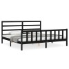 Cadru pat cu tablie 200x200 cm, negru, lemn masiv