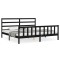 Cadru pat cu tablie 200x200 cm, negru, lemn masiv