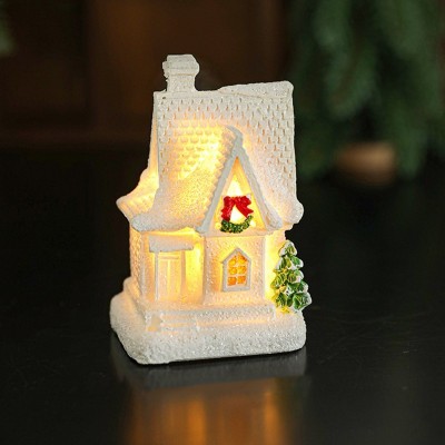 Decoratiune Ornament de Craciun, Flippy, Casuta de Craciun din Rasina, Model Casa Mica Iluminata din Interior, 8.5 x 5 x 4 cm, Alb foto