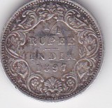 India &frac14; Rupee RUPIE Victoria 1897, Asia, Argint