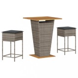 Set mobilier bar de gradina, cu perne, 3 piese, gri, poliratan