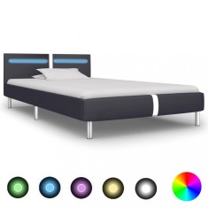 Cadru de pat cu LED, negru, 90 x 200 cm, piele artificială foto