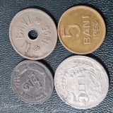 Romania lot 4 monede : 5 lei 1947 , 5 bani 1953 , 10 bani 1905 , 2 lei 1941