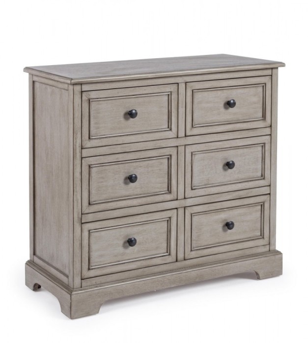 Comoda cu 6 Sertare din Lemn Masiv si MDF Gri Patinat Margaret Bizzotto, Dimensiuni 75x32x70 cm
