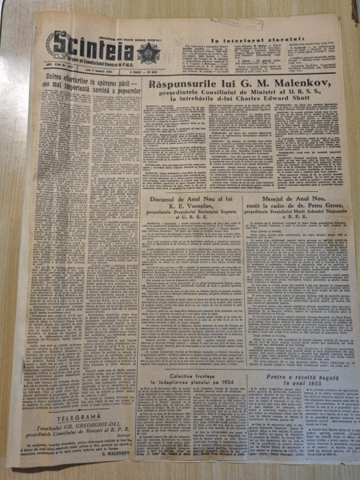 scanteia 3 ianuarie 1955-sarbatorirea anului nou la iasi,rusetu galati,grivita