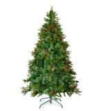 Brad artificial &ndash; 210 cm &ndash; PE/PVC &ndash; cu bobițe roșii