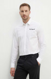 Karl Lagerfeld camasa barbati, culoarea alb, cu guler clasic, regular