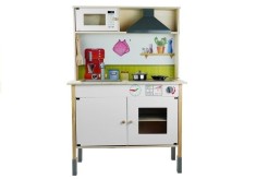 Bucatarie din lemn pentru copii, cu accesorii de bucatarie, Meggie alba, LeanToys, 3791