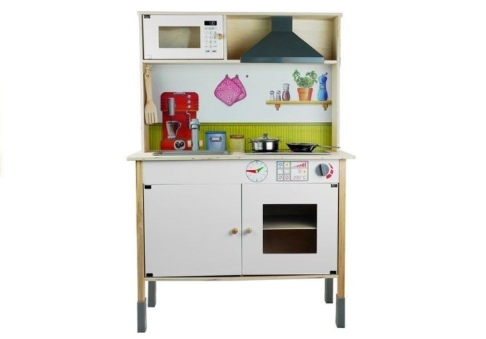 Bucatarie din lemn pentru copii, cu accesorii de bucatarie, Meggie alba, LeanToys, 3791