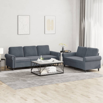 vidaXL Set de canapele cu perne, 2 piese, gri &amp;icirc;nchis, catifea 3202251 foto